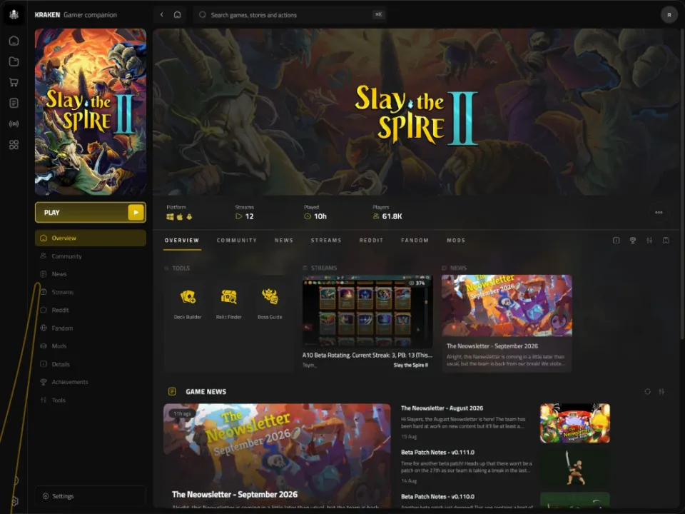 Kraken game page for Slay the Spire II